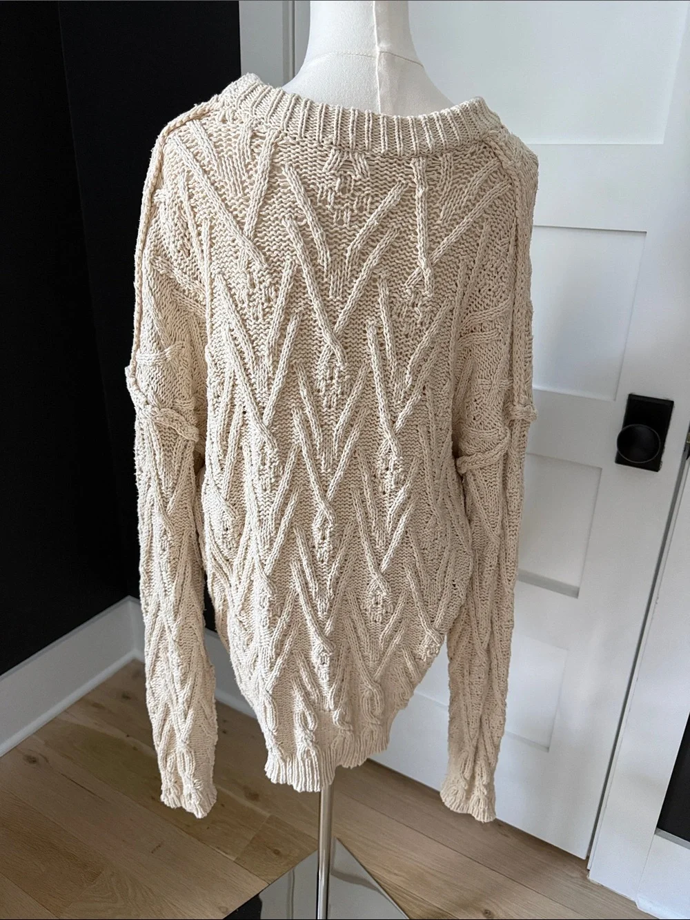 Free People Chunky Cable Knit Crew Sweater - Cream
